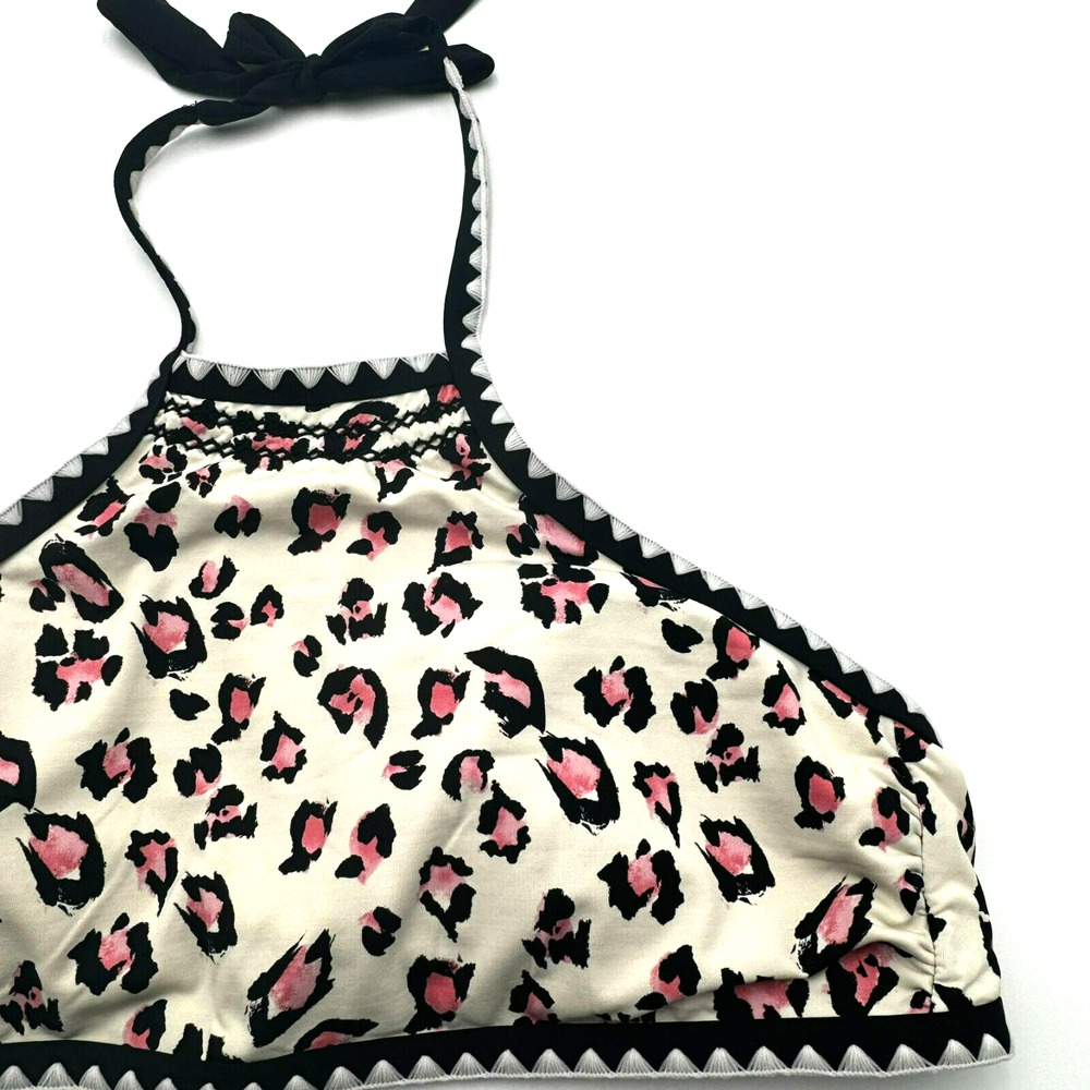 GIANNI BINI | Women's Large Pink Black Animal Print Bikini Swim Halter Top